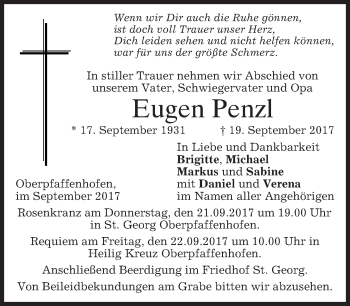 Traueranzeige von Eugen Penzl von merkurtz