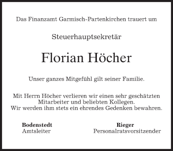 Traueranzeige von Florian Höcher von merkurtz