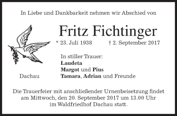 Traueranzeige von Fritz Fichtinger von merkurtz