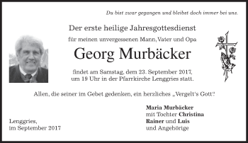 Traueranzeige von Georg Murbäcker von merkurtz