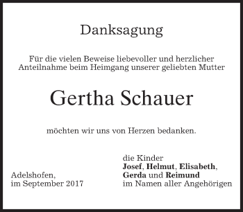 Traueranzeige von Gertha Schauer von merkurtz
