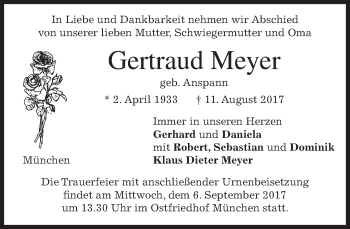 Traueranzeige von Gertraud Meyer von merkurtz