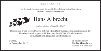 Traueranzeige von Hans Albrecht von merkurtz