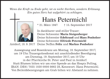 Traueranzeige von Hans Petermichl von merkurtz