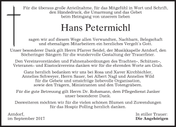 Traueranzeige von Hans Petermichl von merkurtz