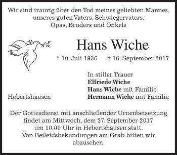 Traueranzeige von Hans Wiche von merkurtz