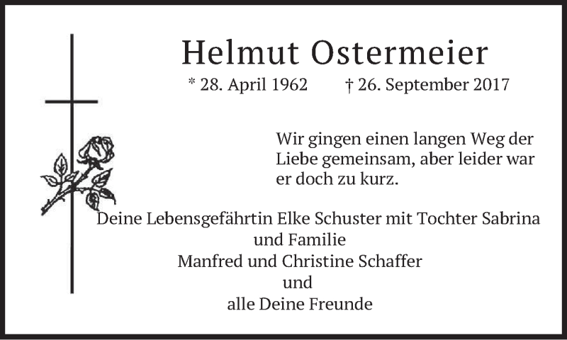  Traueranzeige für Helmut Ostermeier vom 28.09.2017 aus merkurtz