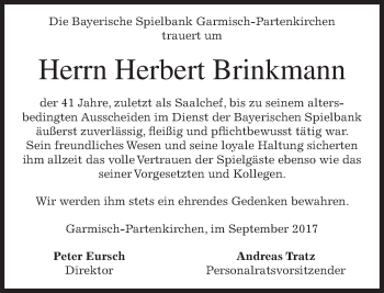 Traueranzeige von Herbert Brinkmann von merkurtz
