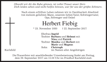 Traueranzeige von Herbert Fiebig von merkurtz