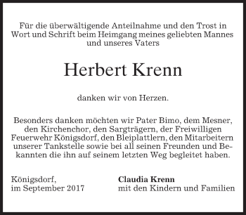 Traueranzeige von Herbert Krenn von merkurtz