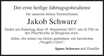 Traueranzeige von Jakob Schwarz von merkurtz