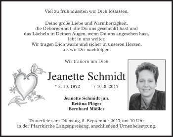 Traueranzeige von Jeanette Schmidt von merkurtz