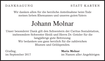 Traueranzeige von Johann Molnar von merkurtz