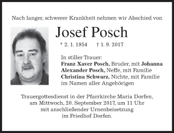 Traueranzeige von Josef Posch von merkurtz