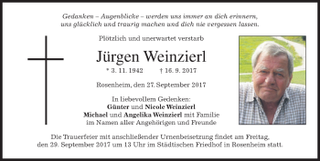 Traueranzeige von Jürgen Weinzierl von merkurtz