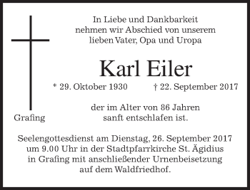 Traueranzeige von Karl Eiler von merkurtz