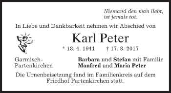 Traueranzeige von Karl Peter von merkurtz