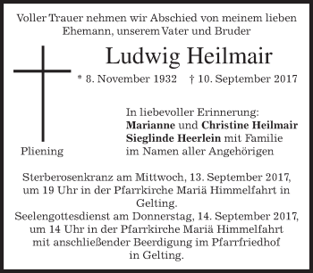Traueranzeige von Ludwig Heilmair von merkurtz