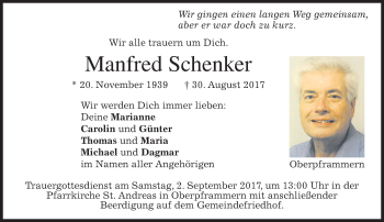 Traueranzeige von Manfred Schenker von merkurtz