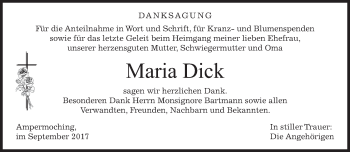 Traueranzeige von Maria Dick von merkurtz