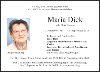 Traueranzeige von Maria Dick von merkurtz
