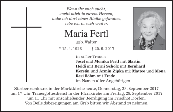 Traueranzeige von Maria Fertl von merkurtz