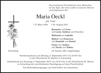 Traueranzeige von Maria Oeckl von merkurtz
