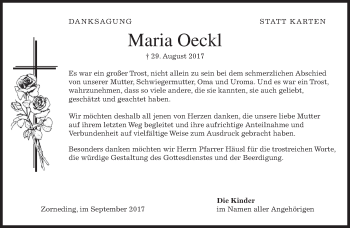 Traueranzeige von Maria Oeckl von merkurtz