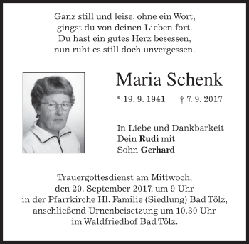 Traueranzeigen von Maria Schenk | trauer.merkur.de