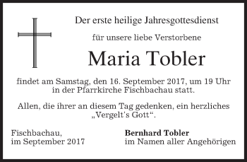 Traueranzeige von Maria Tobler von merkurtz