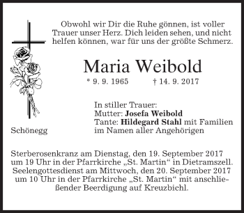 Traueranzeige von Maria Weibold von merkurtz
