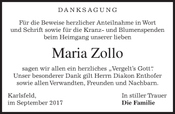 Traueranzeige von Maria Zollo von merkurtz
