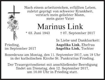 Traueranzeige von Marinus Link von merkurtz