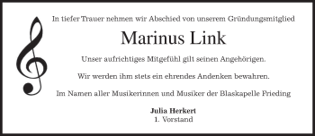 Traueranzeige von Marinus Link von merkurtz