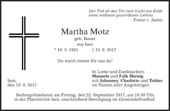 Traueranzeige von Martha Motz von merkurtz
