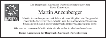 Traueranzeige von Martin Anzenberger von merkurtz