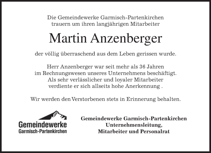  Traueranzeige für Martin Anzenberger vom 27.09.2017 aus merkurtz