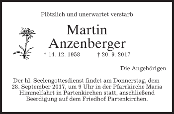 Traueranzeige von Martin Anzenberger von merkurtz