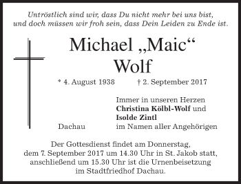 Traueranzeige von Michael Wolf von merkurtz