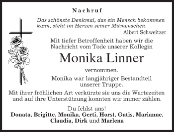 Traueranzeige von Monika Linner von merkurtz