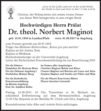Traueranzeige von Norbert Maginot von merkurtz