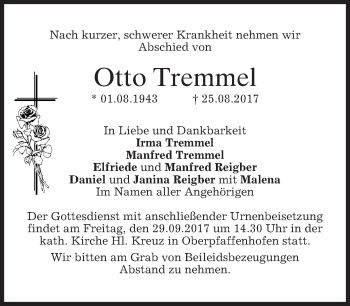 Traueranzeige von Otto Tremmel von merkurtz