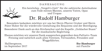 Traueranzeige von Rudolf Hamburger von merkurtz