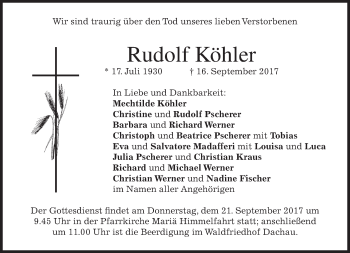 Traueranzeige von Rudolf Köhler