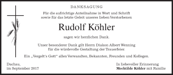 Traueranzeige von Rudolf Köhler