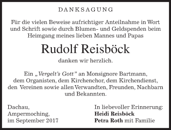 Traueranzeige von Rudolf Reisböck von merkurtz