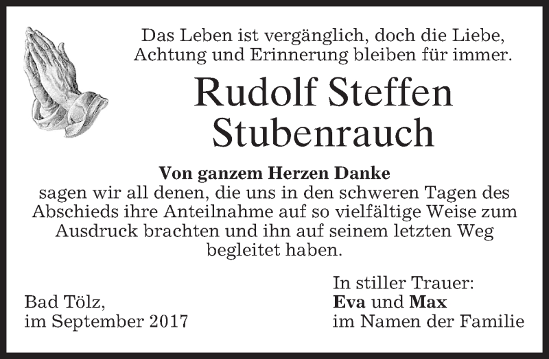  Traueranzeige für Rudolf Steffen Stubenrauch vom 16.09.2017 aus merkurtz