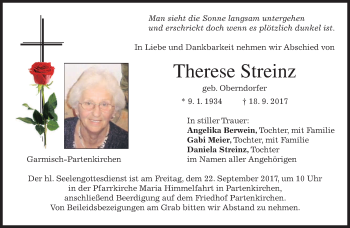 Traueranzeige von Therese Streinz von merkurtz