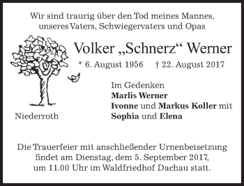 Traueranzeige von Volker Werner von merkurtz