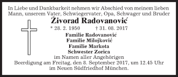 Traueranzeige von Zivorad Radovanovic von merkurtz